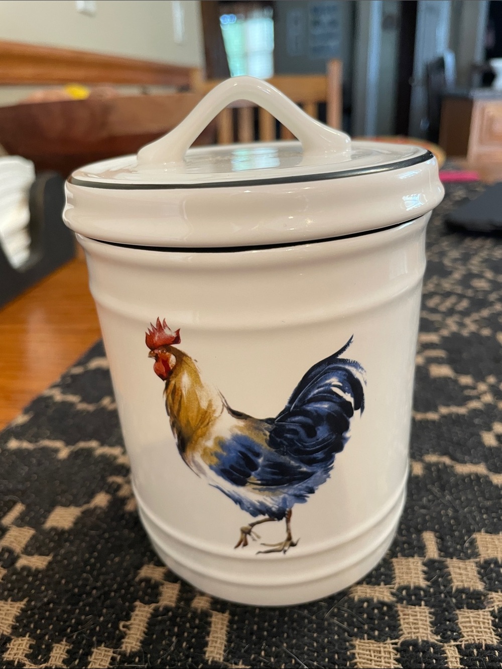 Rooster Ceramic Canister in White with Rooster Accent